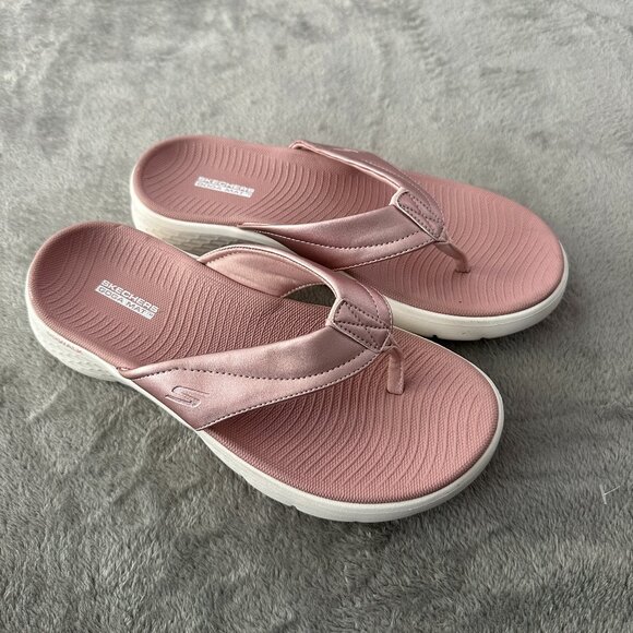 Skechers Goga Mat Go Walk Pink Flip Flop Sandals Shoes Women's 8 - Picture 1 of 5